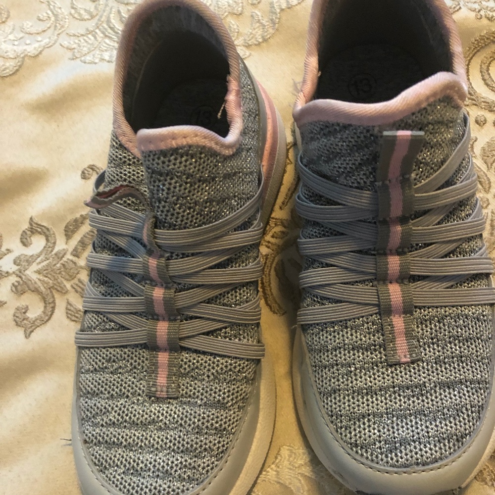 Gray and Pink Slip on sneakers girls size 13